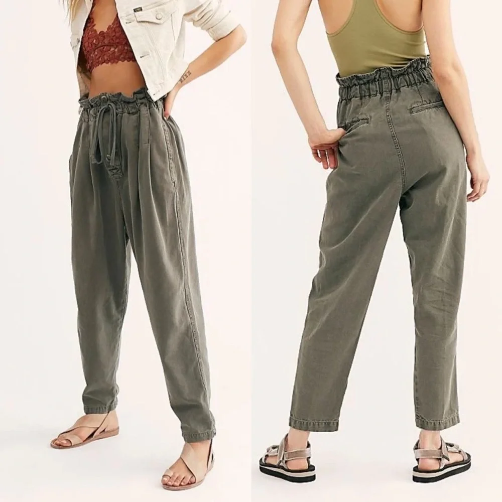 Free People Boho Margate Trouser Paperbag Tie Waist Pants Size M - Picture 1 of 13